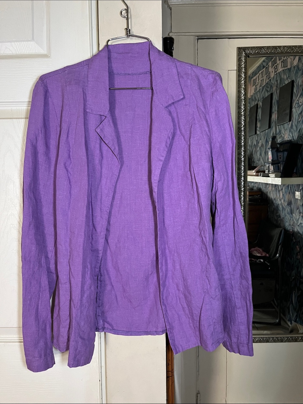 BLAZER PURPLE 100% BELGIUM LINEN BUSINESS OFFICE JACKET COVER UP Size Small